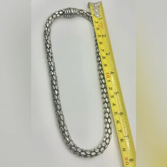 Chunky Silver Beaded Chain Necklace Textured Modern Statement - Picture 4 of 4